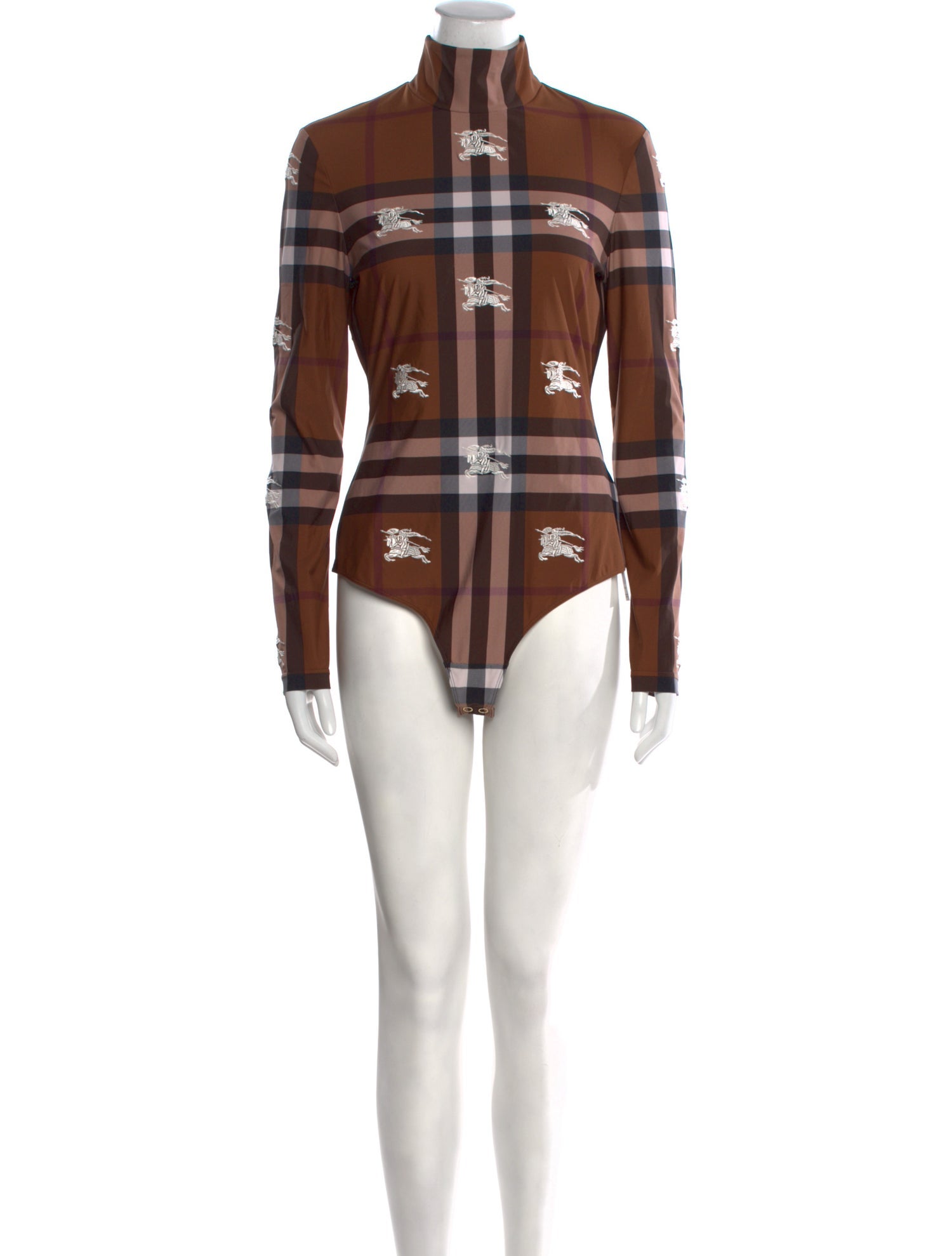 Burberry Plaid Print Mock Neck Bodysuit