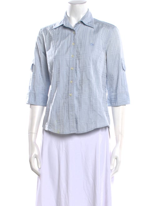 Burberry Striped Three-Quarter Sleeve Button-Up Top