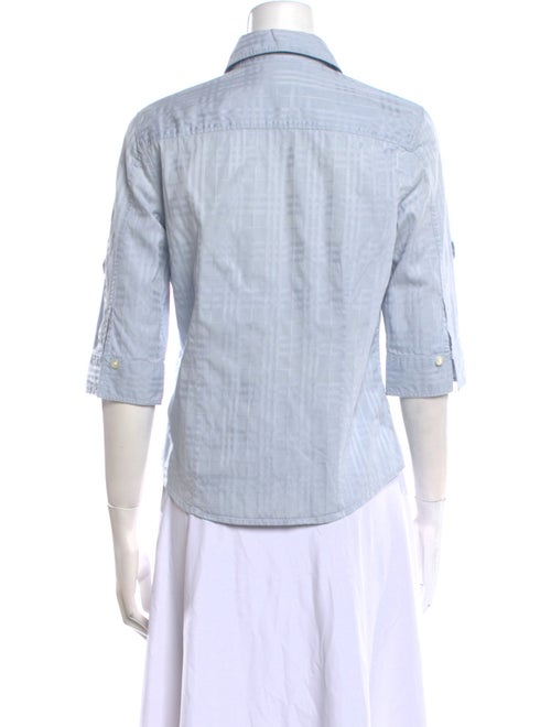 Burberry Striped Three-Quarter Sleeve Button-Up Top