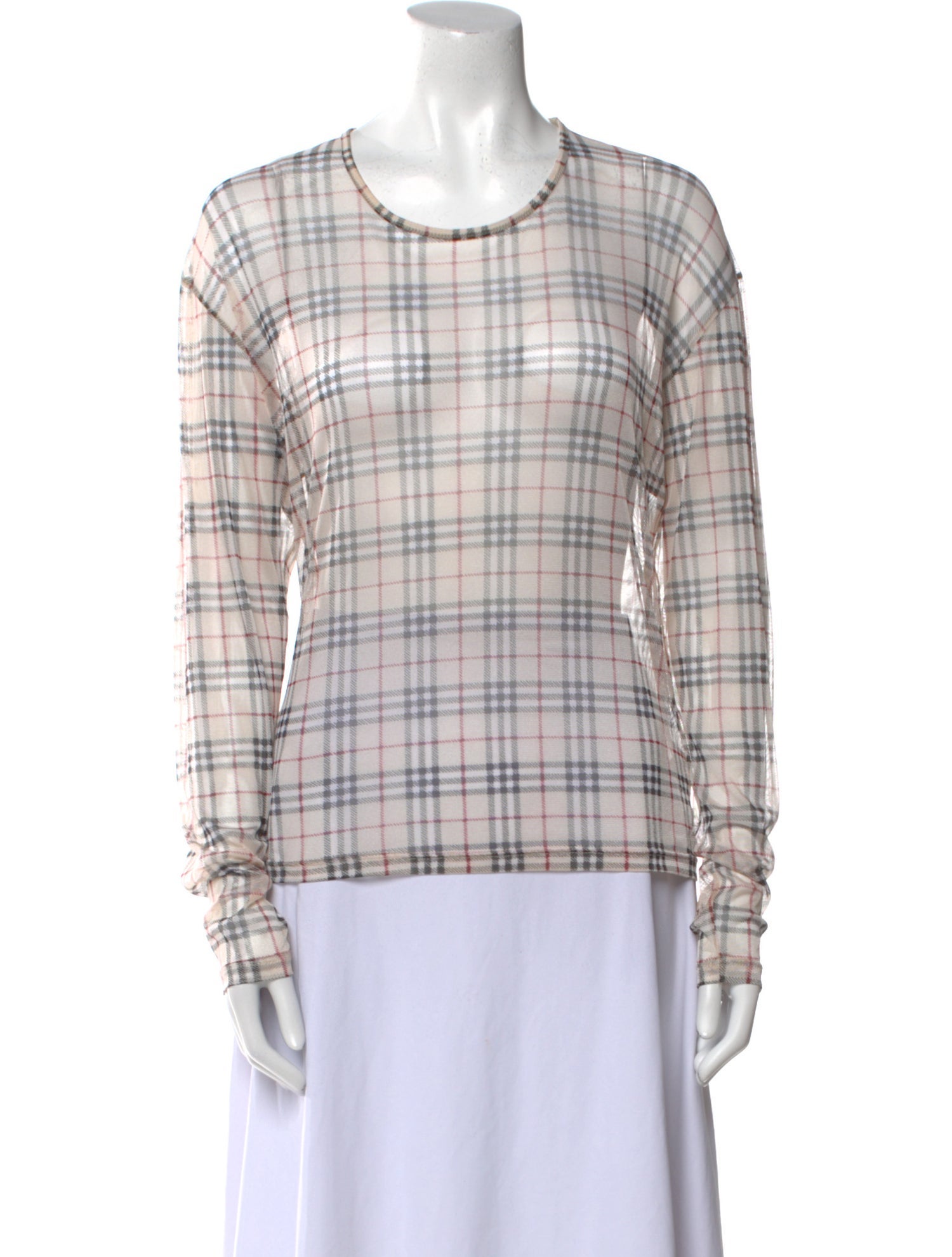 Burberry London Mesh Plaid Print Top