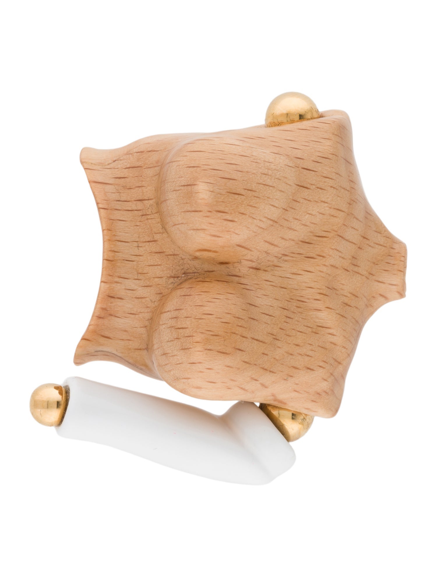 Burberry Wood & Enamel Doll Body Arm Figurine Brooch