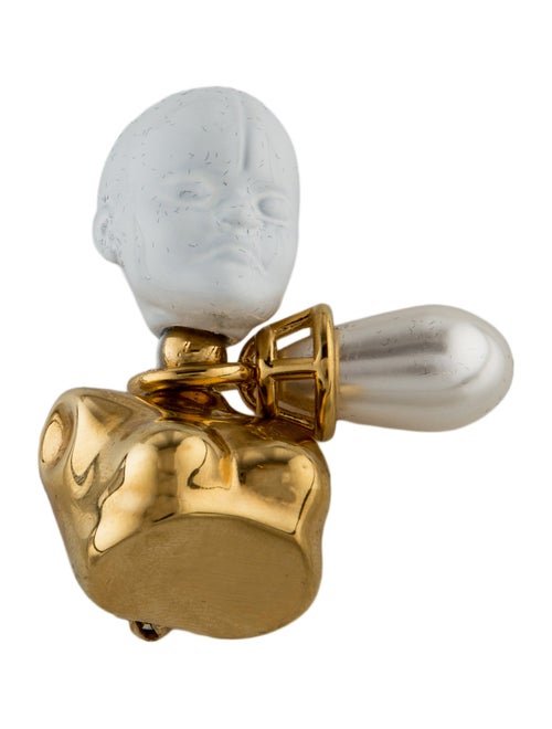Burberry Pearl & Enamel Doll Chest Head Figurine Brooch