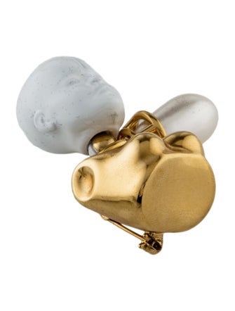 Burberry Pearl & Enamel Doll Chest Head Figurine Brooch