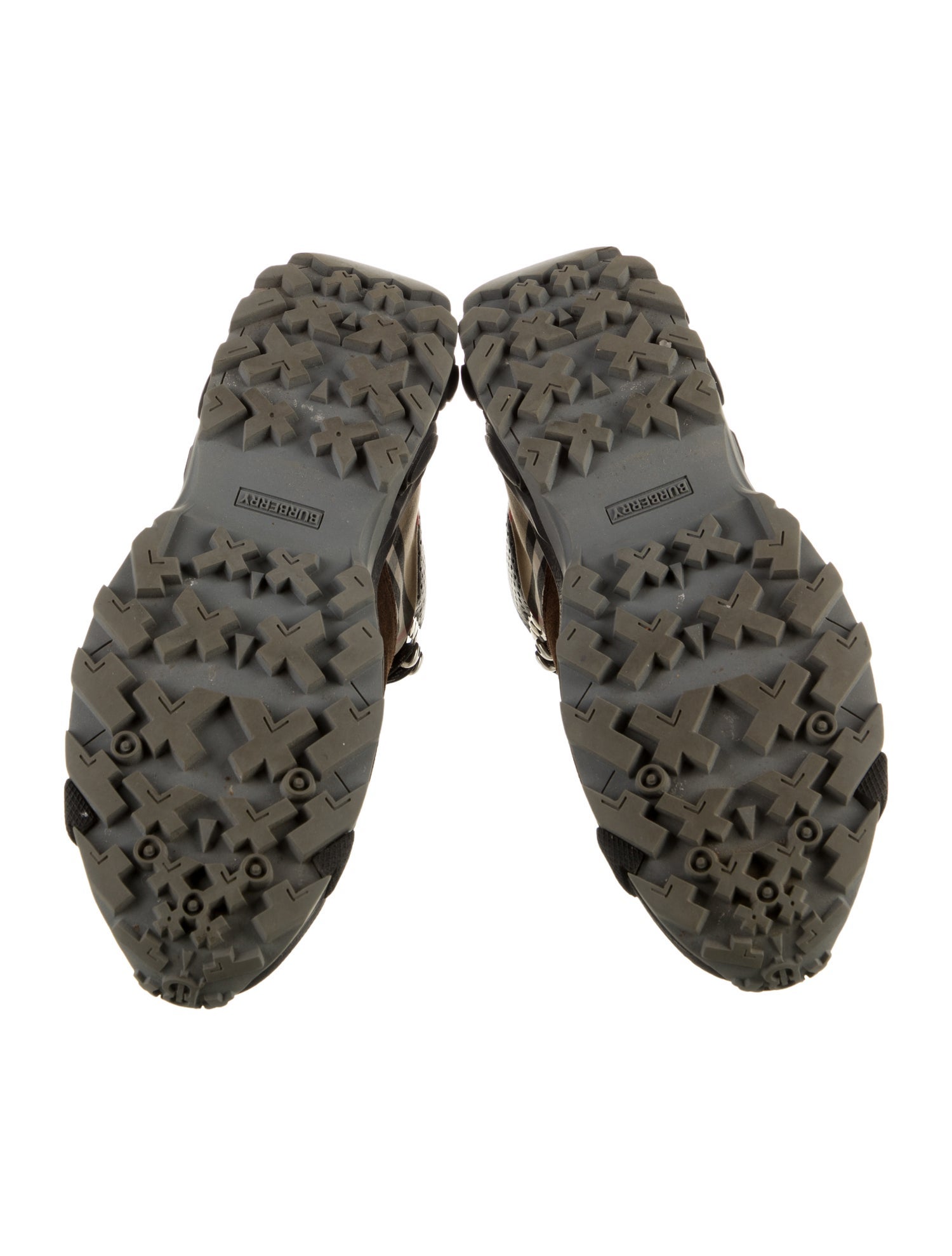 Burberry Leather Plaid Print Hiking Boots