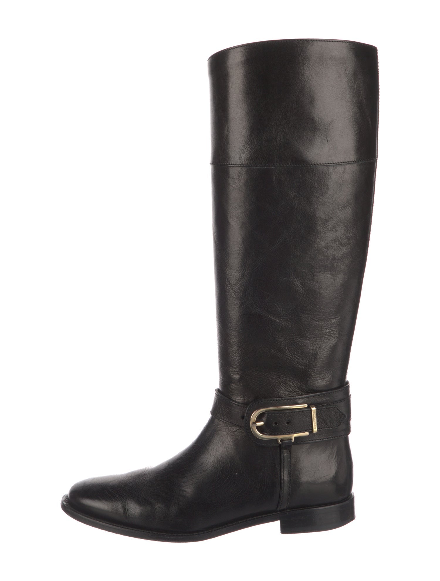 Burberry Nova Check Pattern Leather Riding Boots