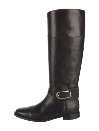 Burberry Nova Check Pattern Leather Riding Boots