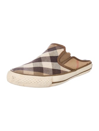 Burberry Canvas Plaid Print Mules