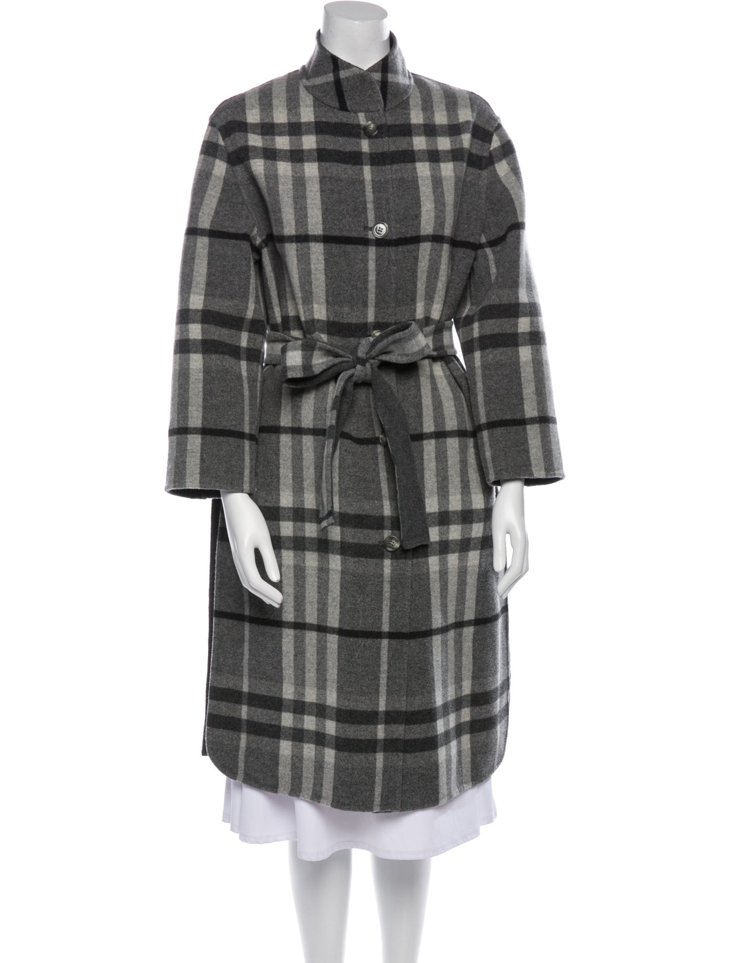 Burberry Virgin Wool Plaid Print Trench Coat