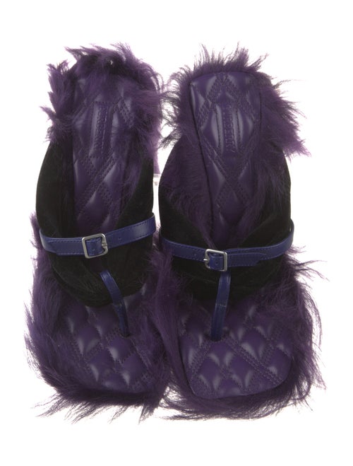 Burberry Leather Fur Trim Slides