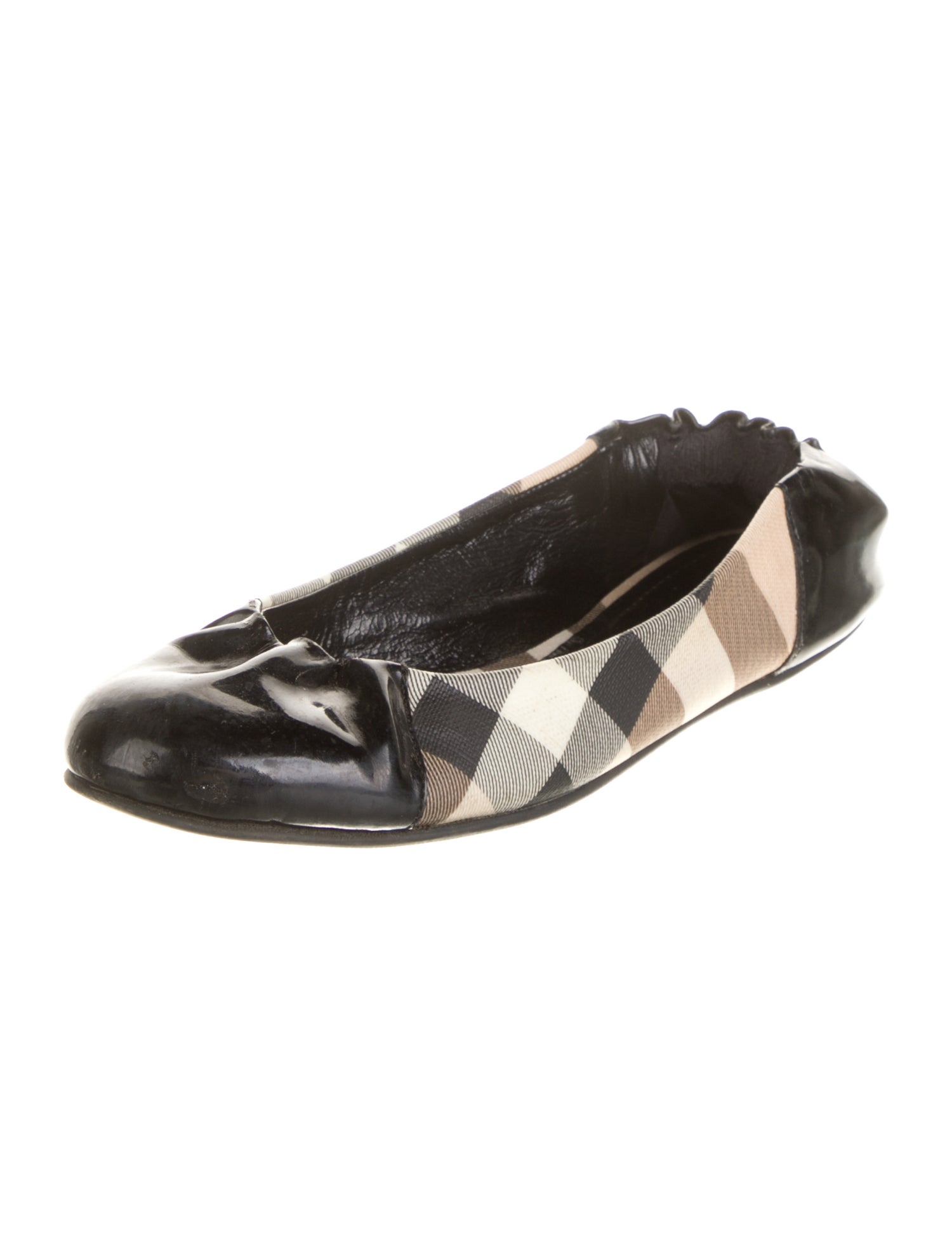 Burberry Nova Check Pattern Patent Leather Ballet Flats