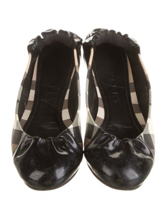 Burberry Nova Check Pattern Patent Leather Ballet Flats