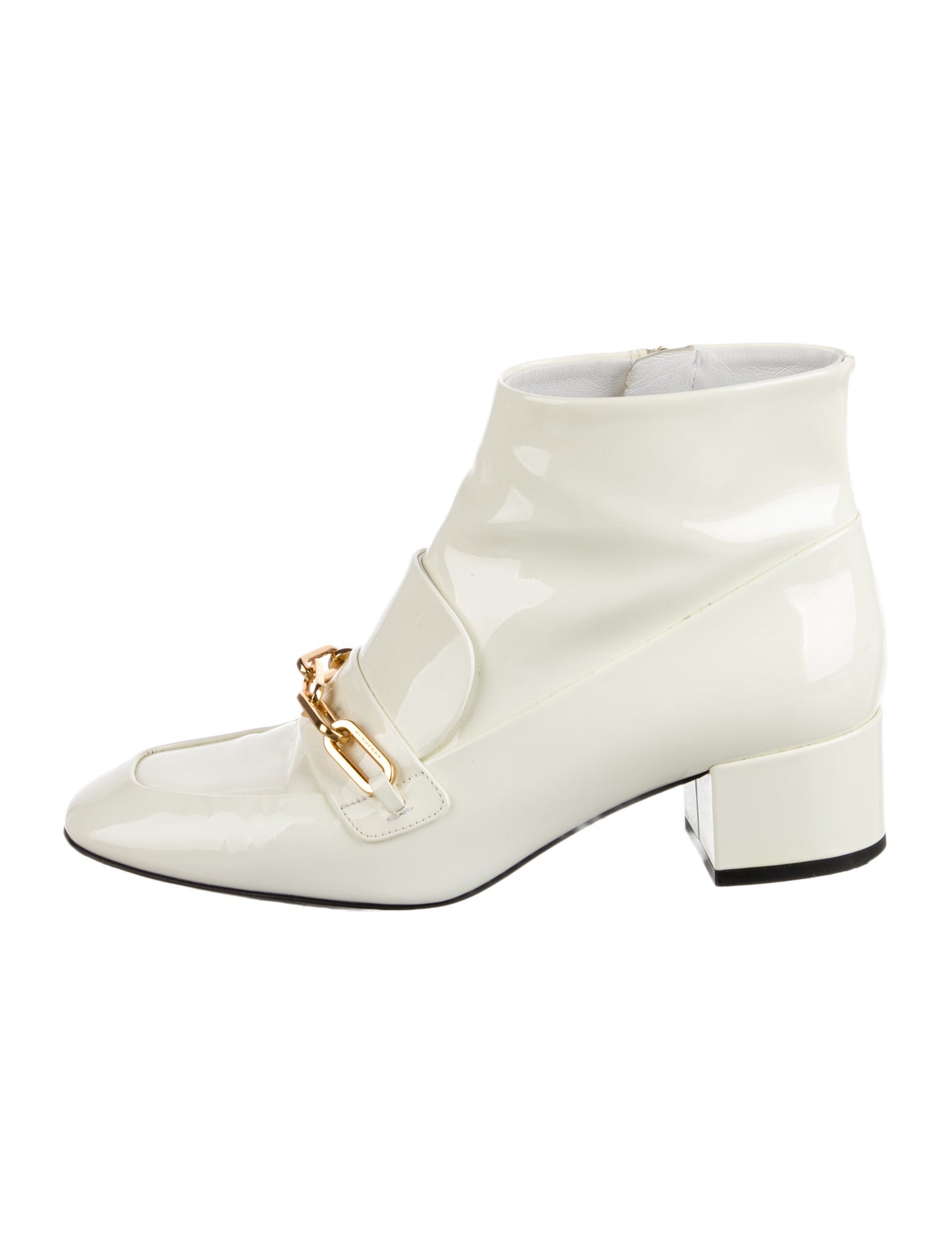 Burberry Chain-Link Accent Patent Leather Boots