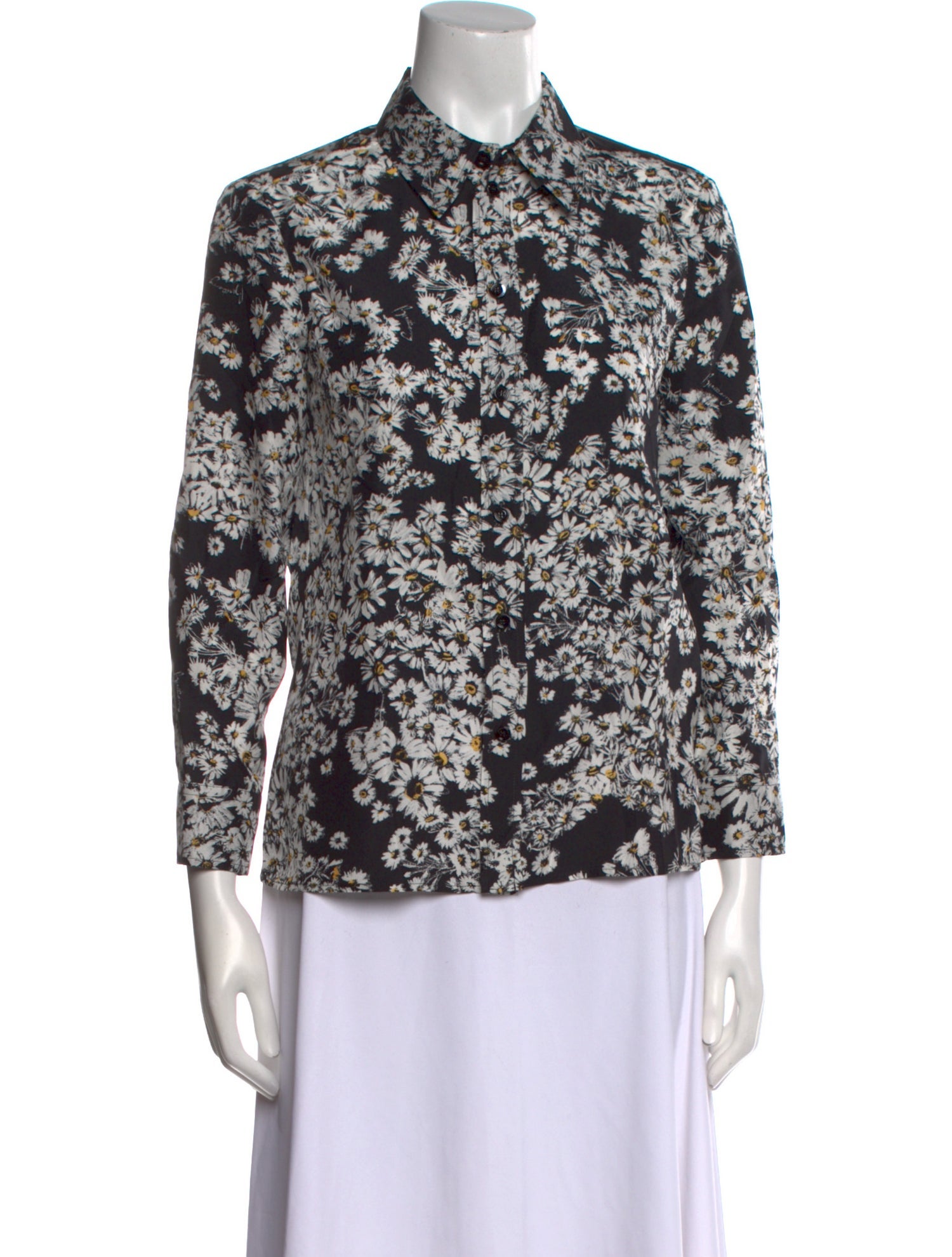 Burberry Silk Floral Print Button-Up Top