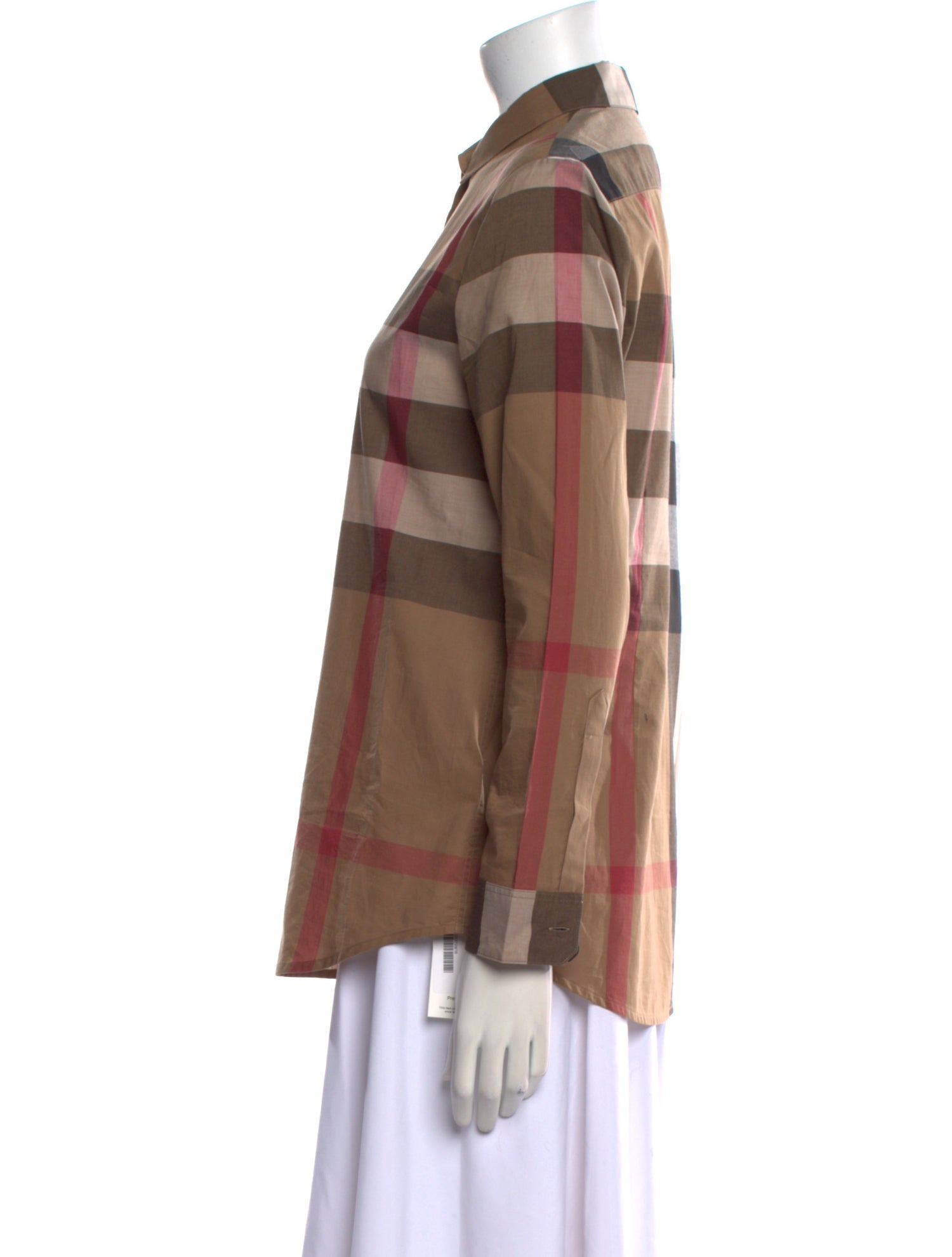 Burberry Plaid Print Long Sleeve Button-Up Top