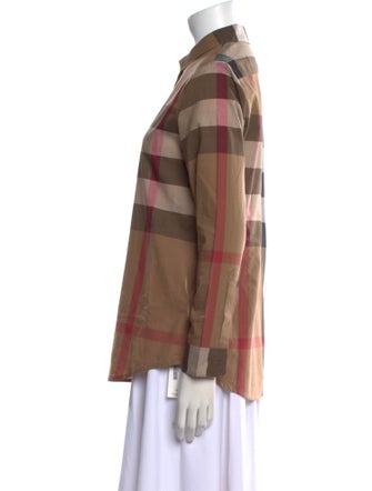 Burberry Plaid Print Long Sleeve Button-Up Top