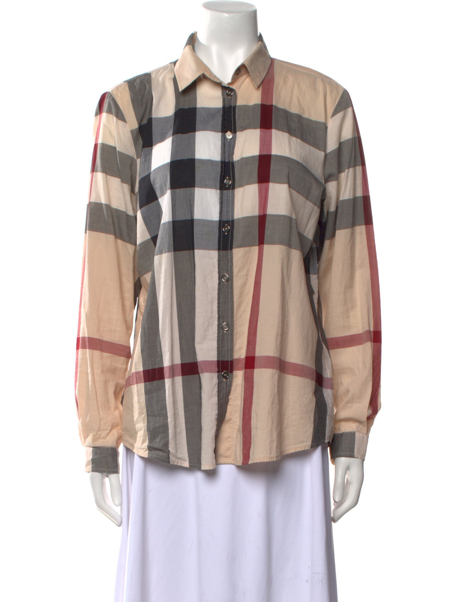 Burberry Brit Plaid Print Long Sleeve Button-Up Top