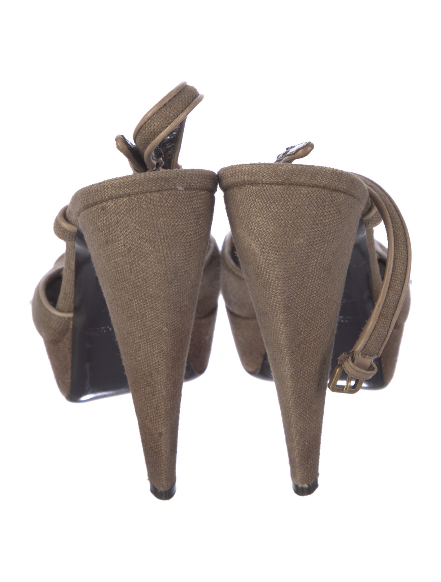 Burberry Canvas Leather Trim Embellishment Slingback Sandals