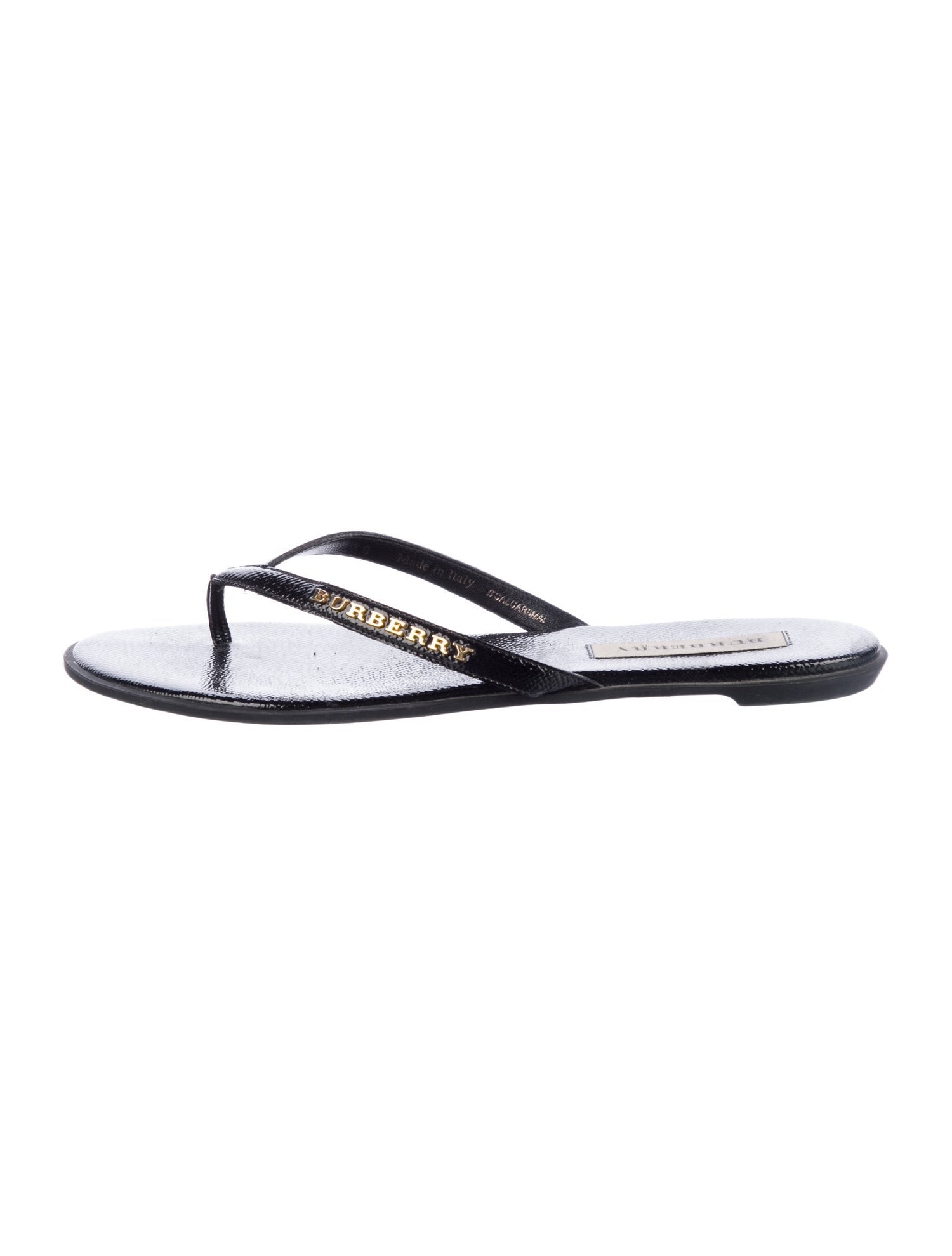 Burberry Nova Check Pattern Patent Leather Flip Flops