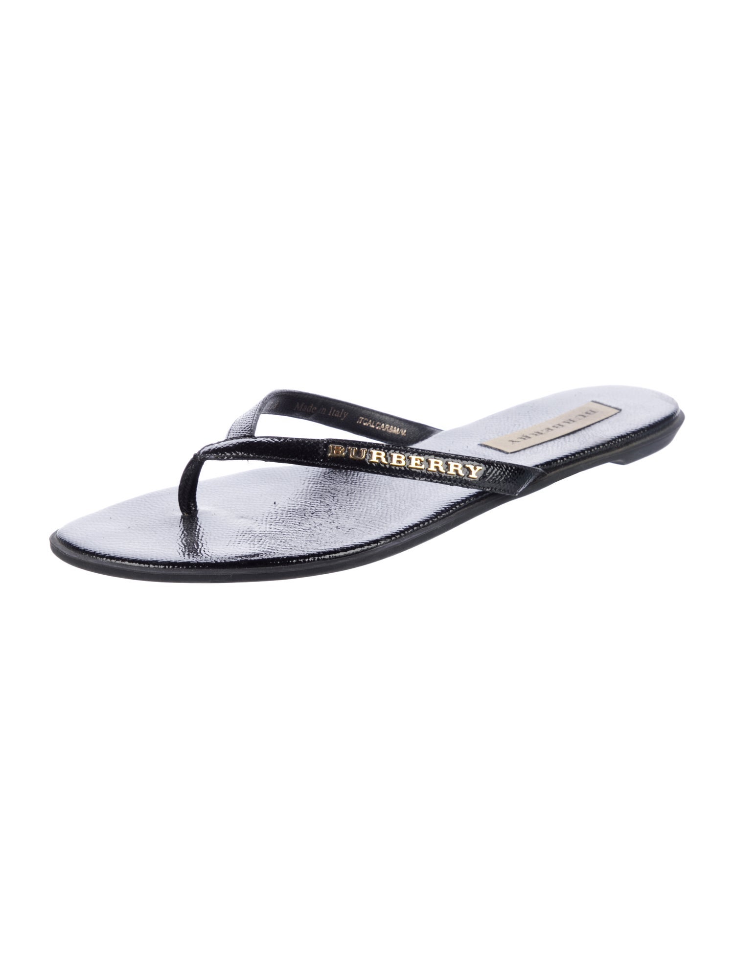 Burberry Nova Check Pattern Patent Leather Flip Flops