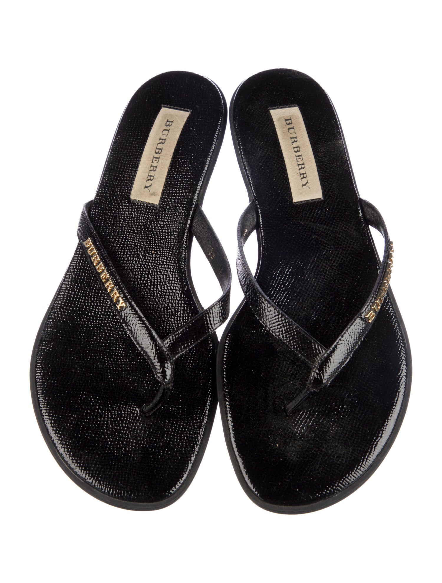 Burberry Nova Check Pattern Patent Leather Flip Flops