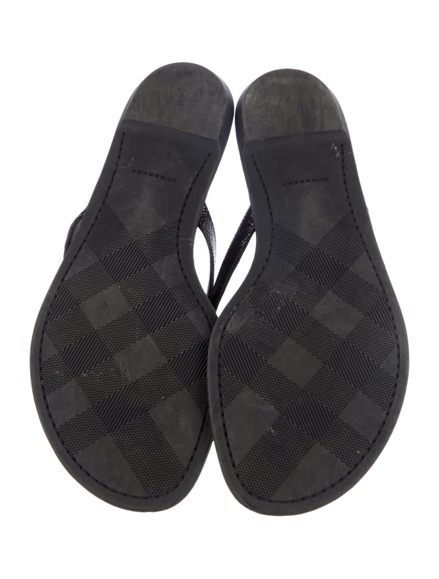 Burberry Nova Check Pattern Patent Leather Flip Flops