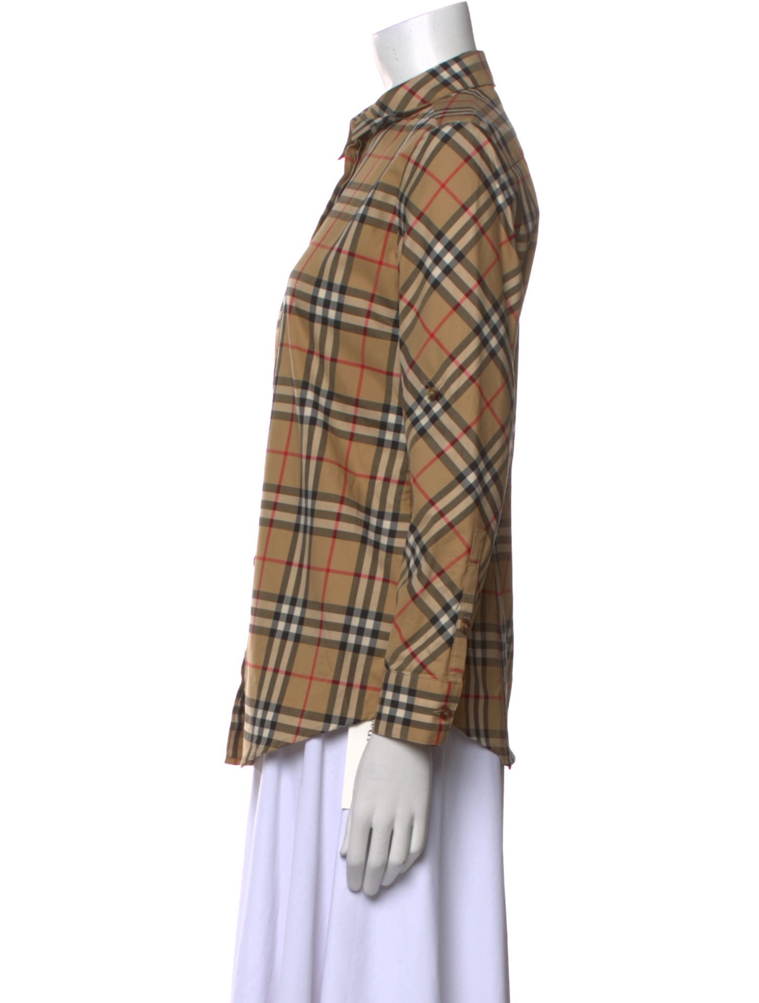 Burberry Plaid Print Long Sleeve Button-Up Top