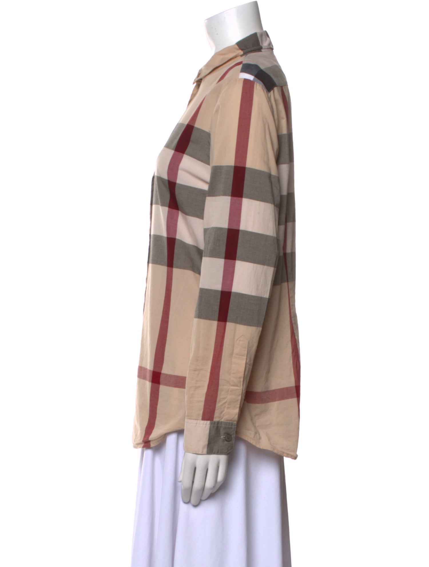 Burberry Plaid Print Long Sleeve Button-Up Top