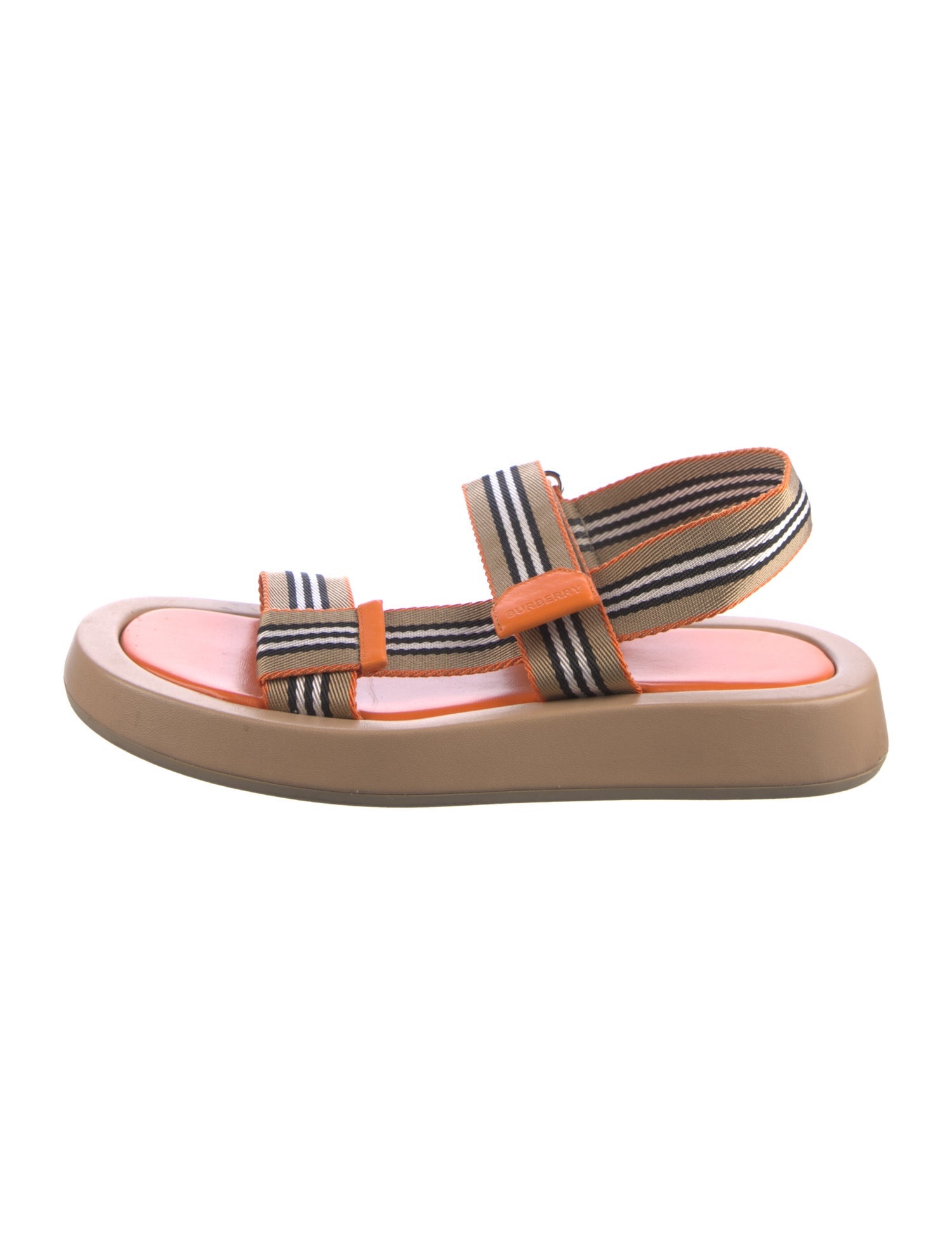 Burberry Striped Leather Trim Embellishment Slingback Sandals