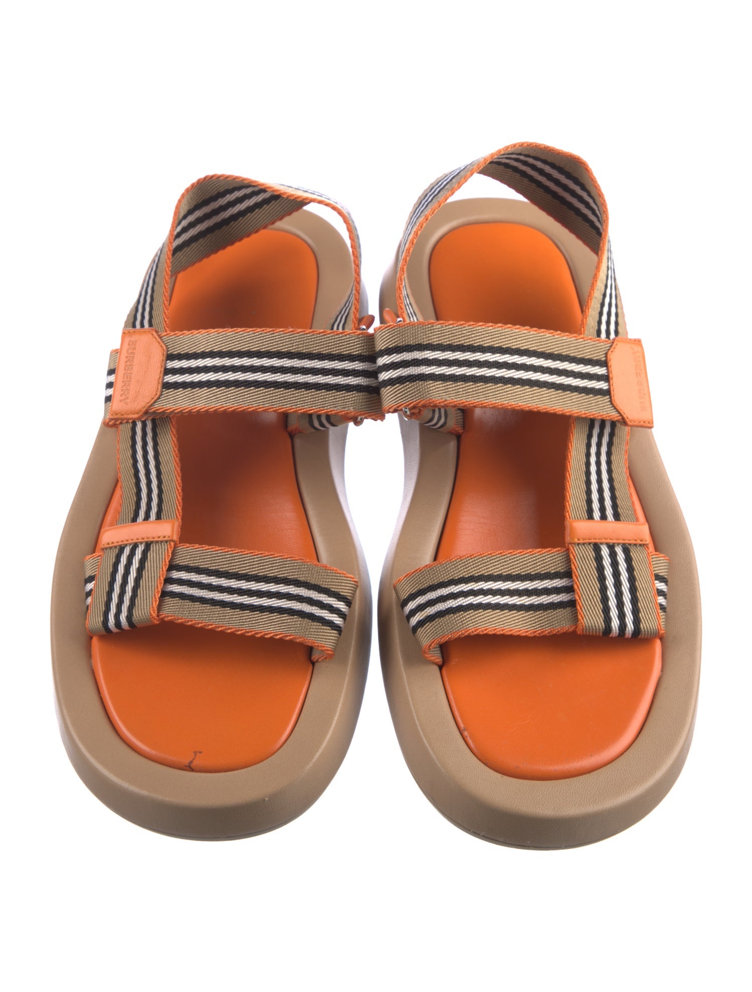 Burberry Striped Leather Trim Embellishment Slingback Sandals