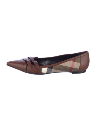Burberry Leather Plaid Print Ballet Flats