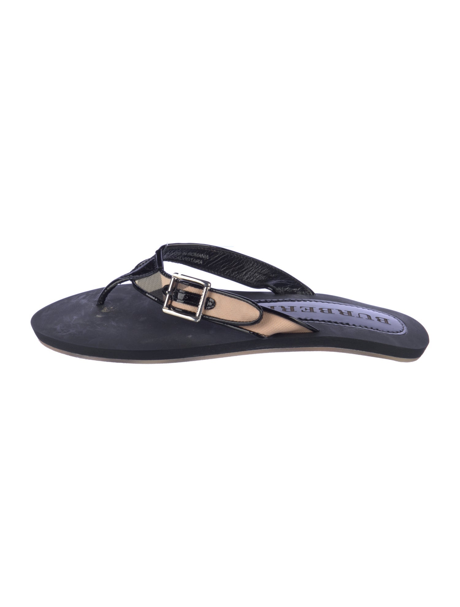 Burberry Nova Check Pattern Patent Leather Flip Flops