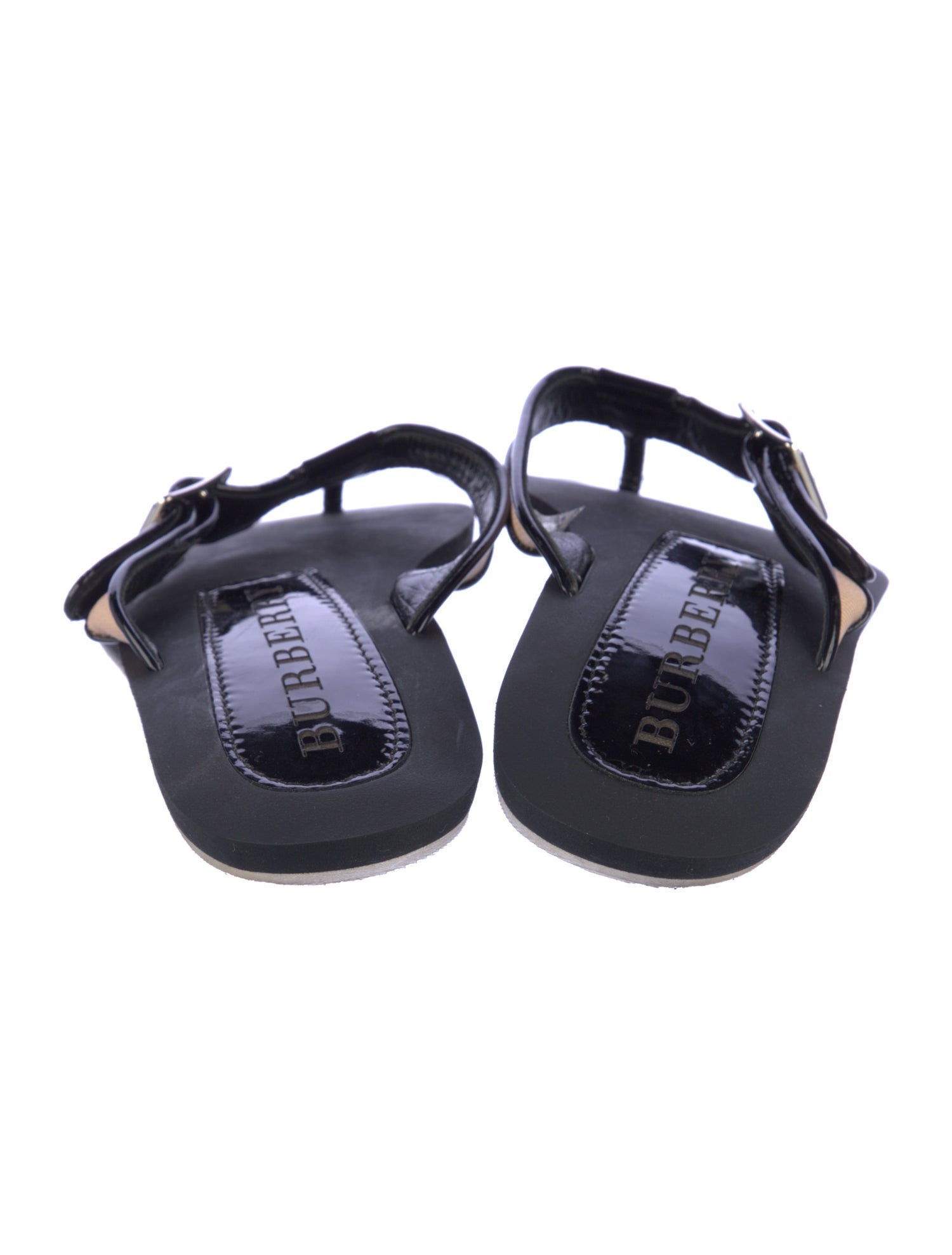 Burberry Nova Check Pattern Patent Leather Flip Flops