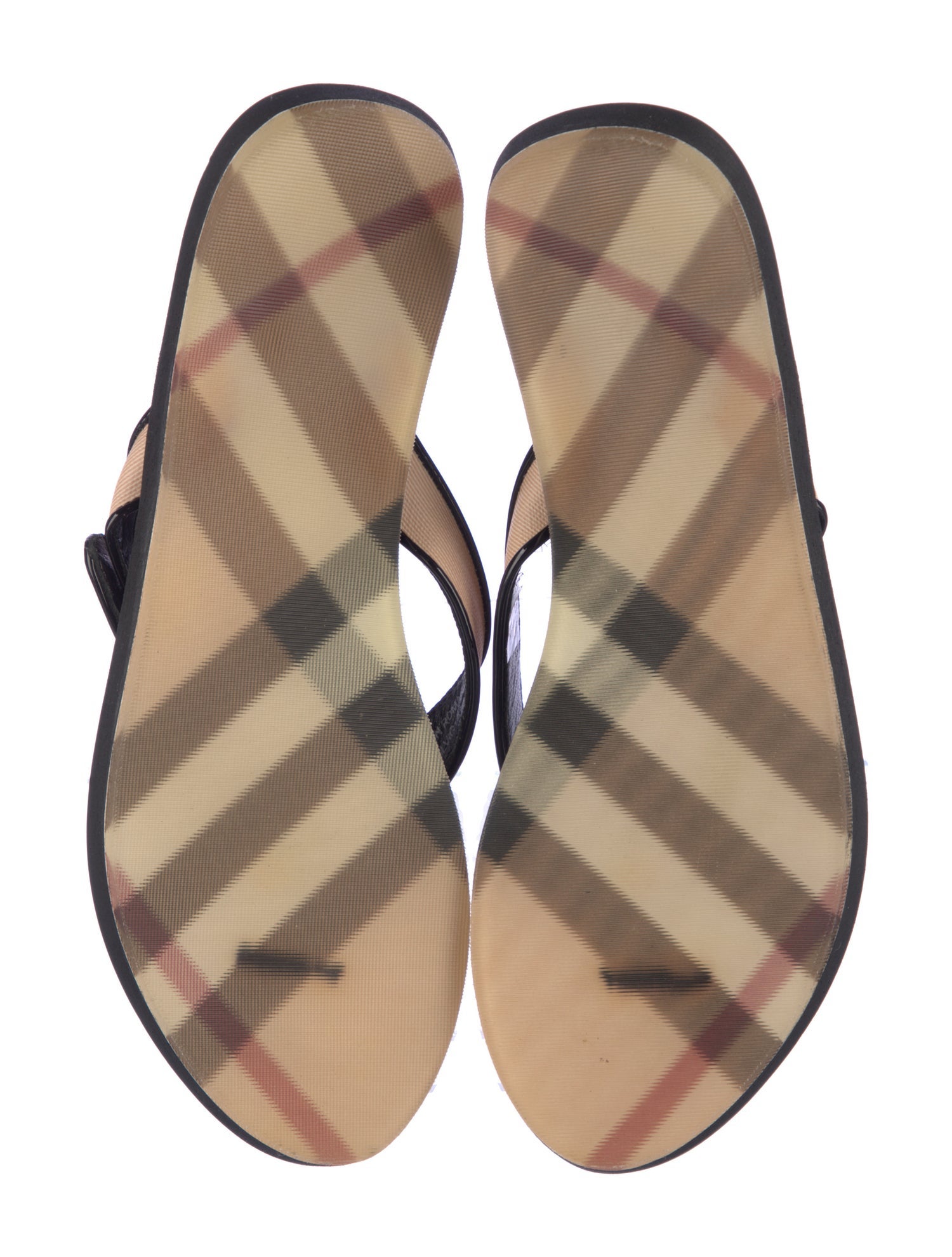 Burberry Nova Check Pattern Patent Leather Flip Flops
