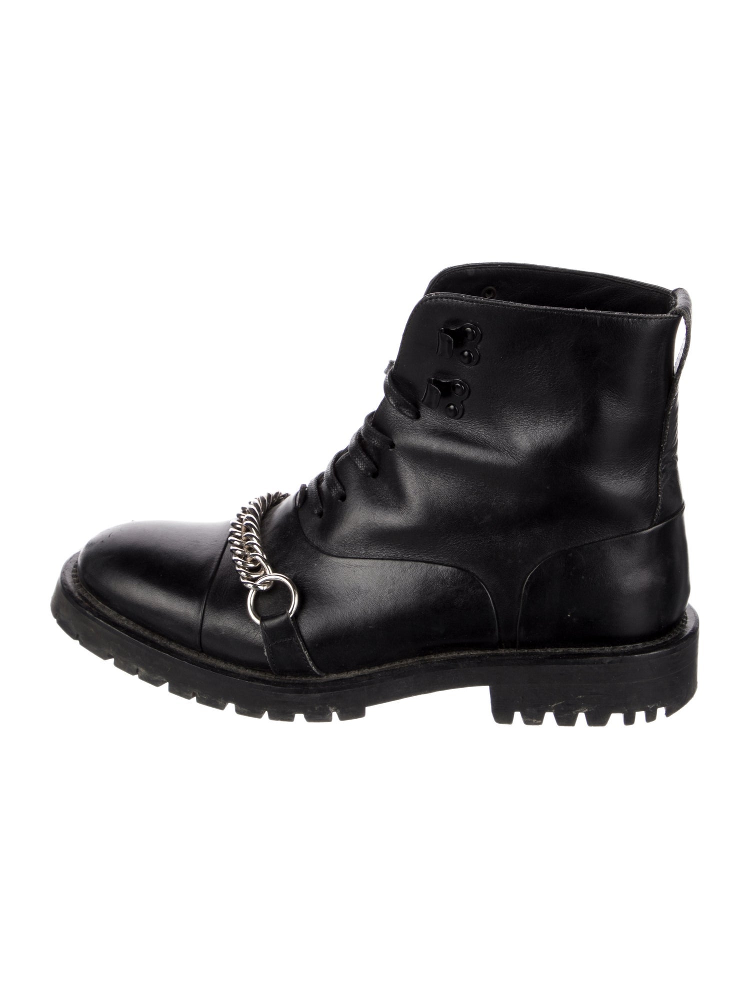Burberry Leather Chain-Link Accents Combat Boots