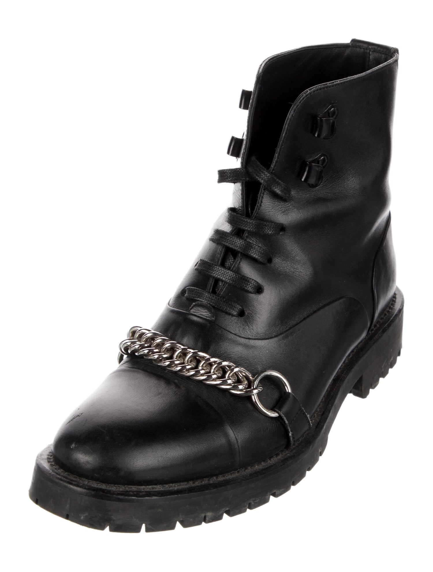 Burberry Leather Chain-Link Accents Combat Boots
