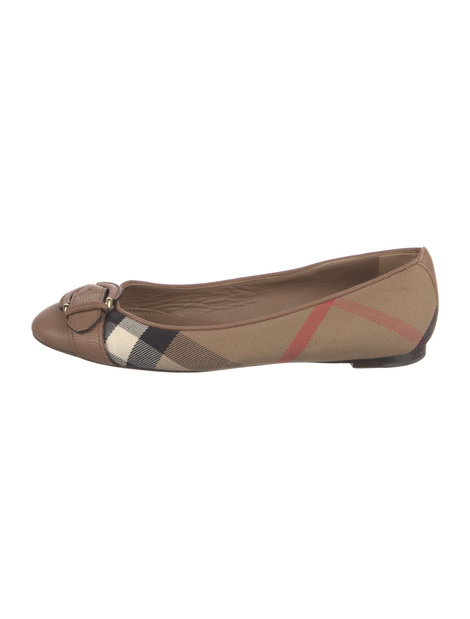 Burberry House Check Pattern Leather Trim Embellishment Ballet Flats