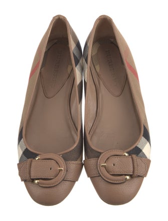 Burberry House Check Pattern Leather Trim Embellishment Ballet Flats