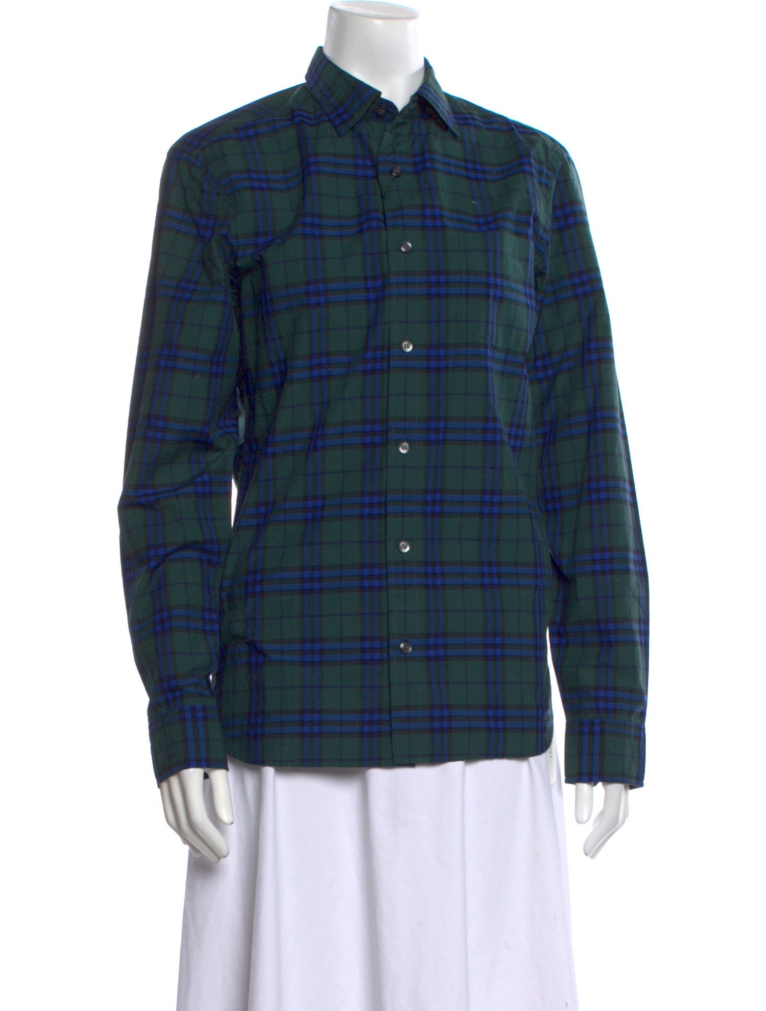 Burberry Plaid Print Long Sleeve Button-Up Top