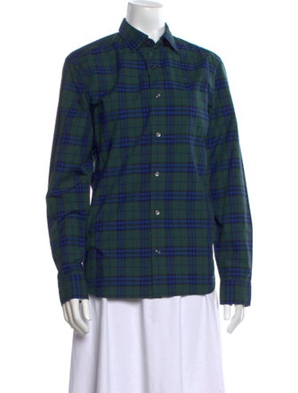 Burberry Plaid Print Long Sleeve Button-Up Top