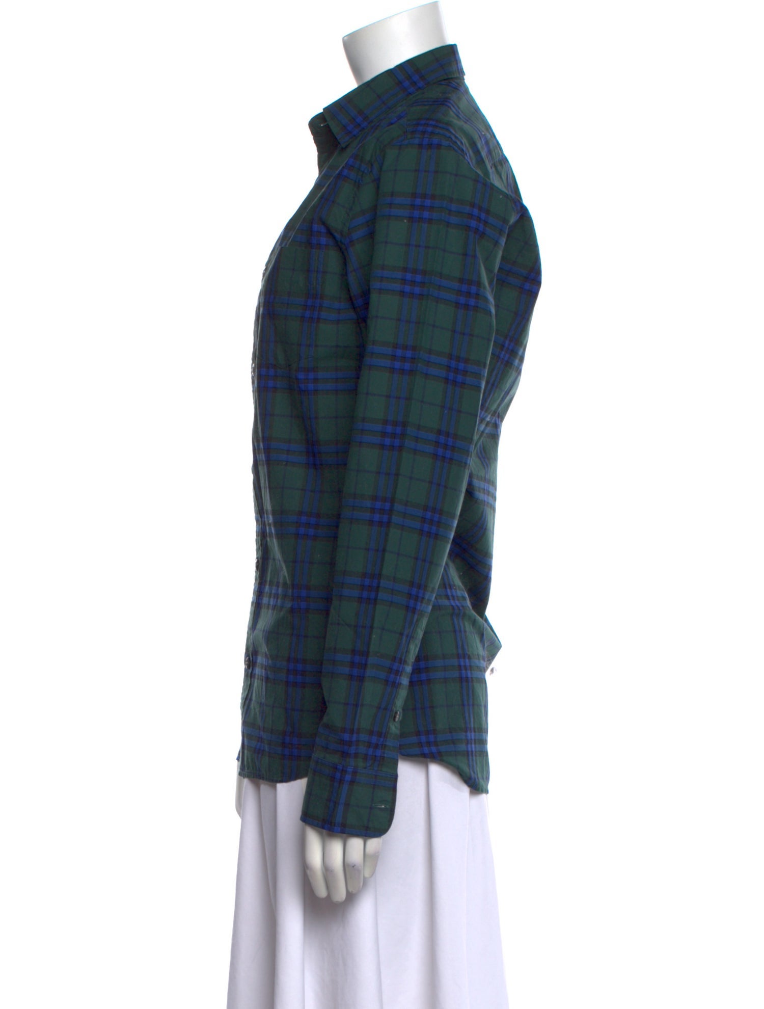 Burberry Plaid Print Long Sleeve Button-Up Top