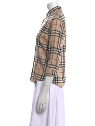 Burberry London Wool Plaid Print Button-Up Top