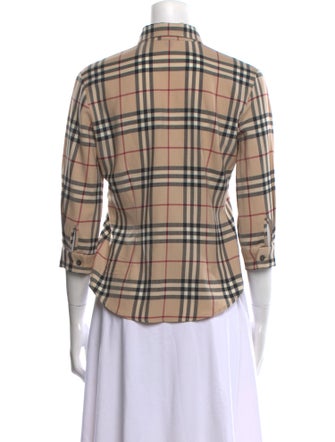 Burberry London Wool Plaid Print Button-Up Top