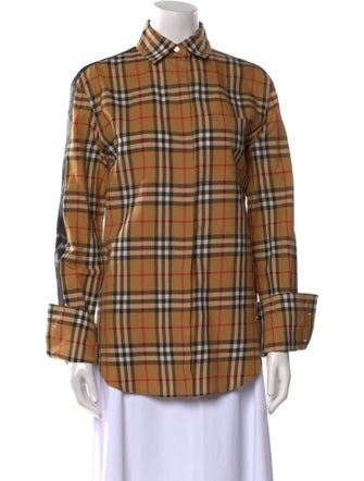 Burberry Plaid Print Long Sleeve Button-Up Top