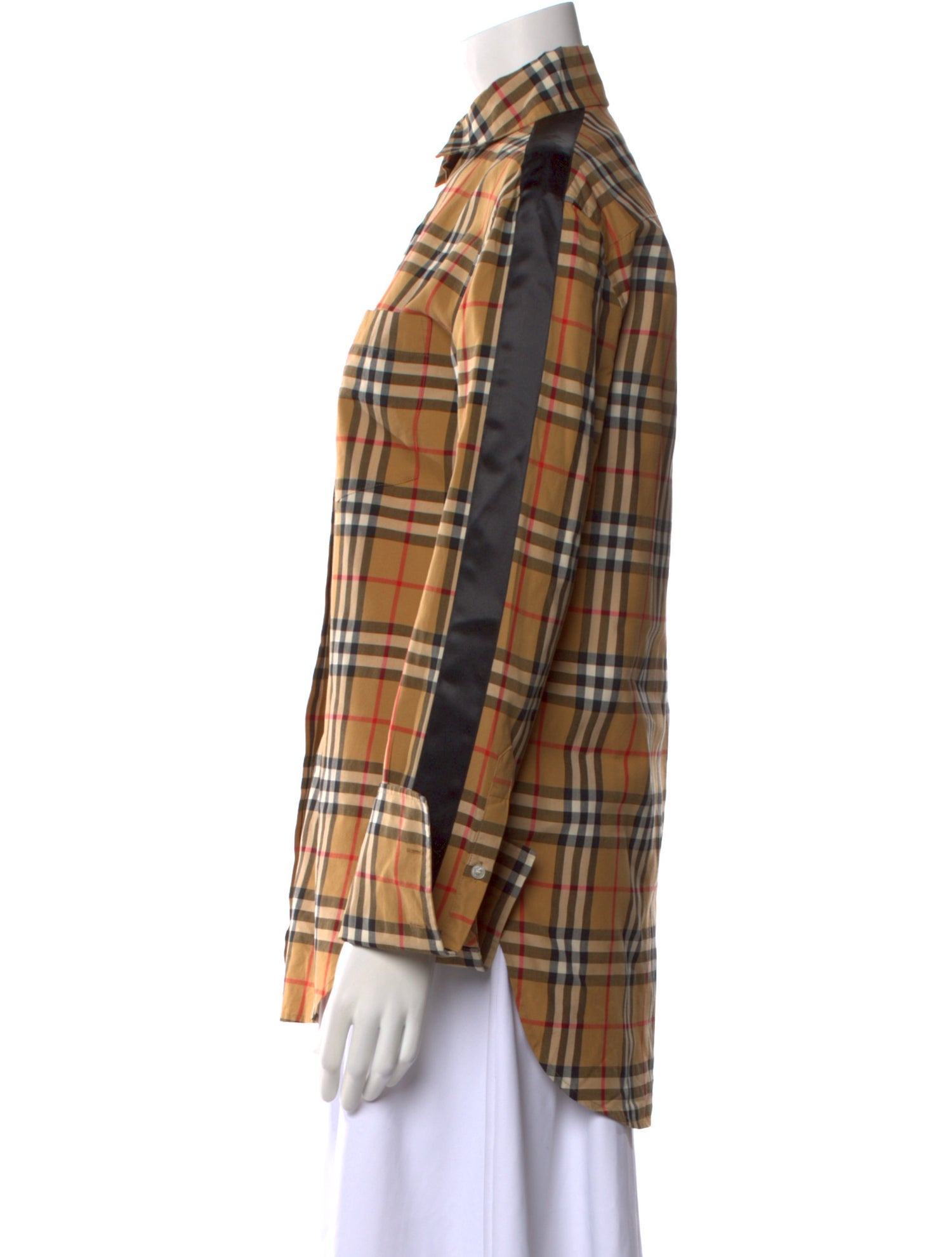 Burberry Plaid Print Long Sleeve Button-Up Top