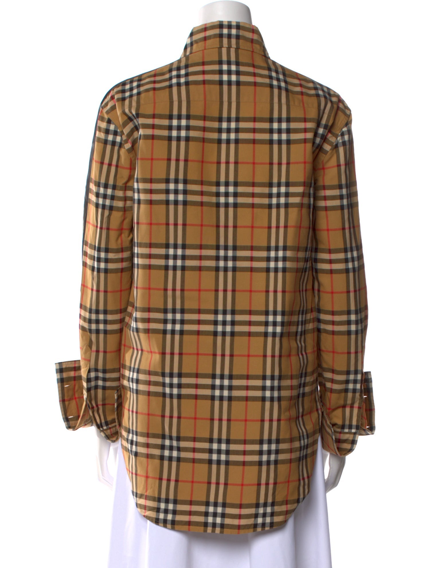 Burberry Plaid Print Long Sleeve Button-Up Top
