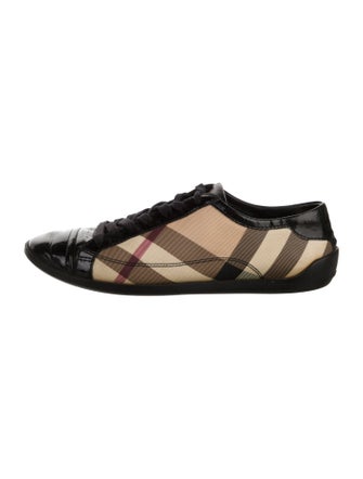 Burberry Nova Check Pattern Leather Trim Embellishment Sneakers