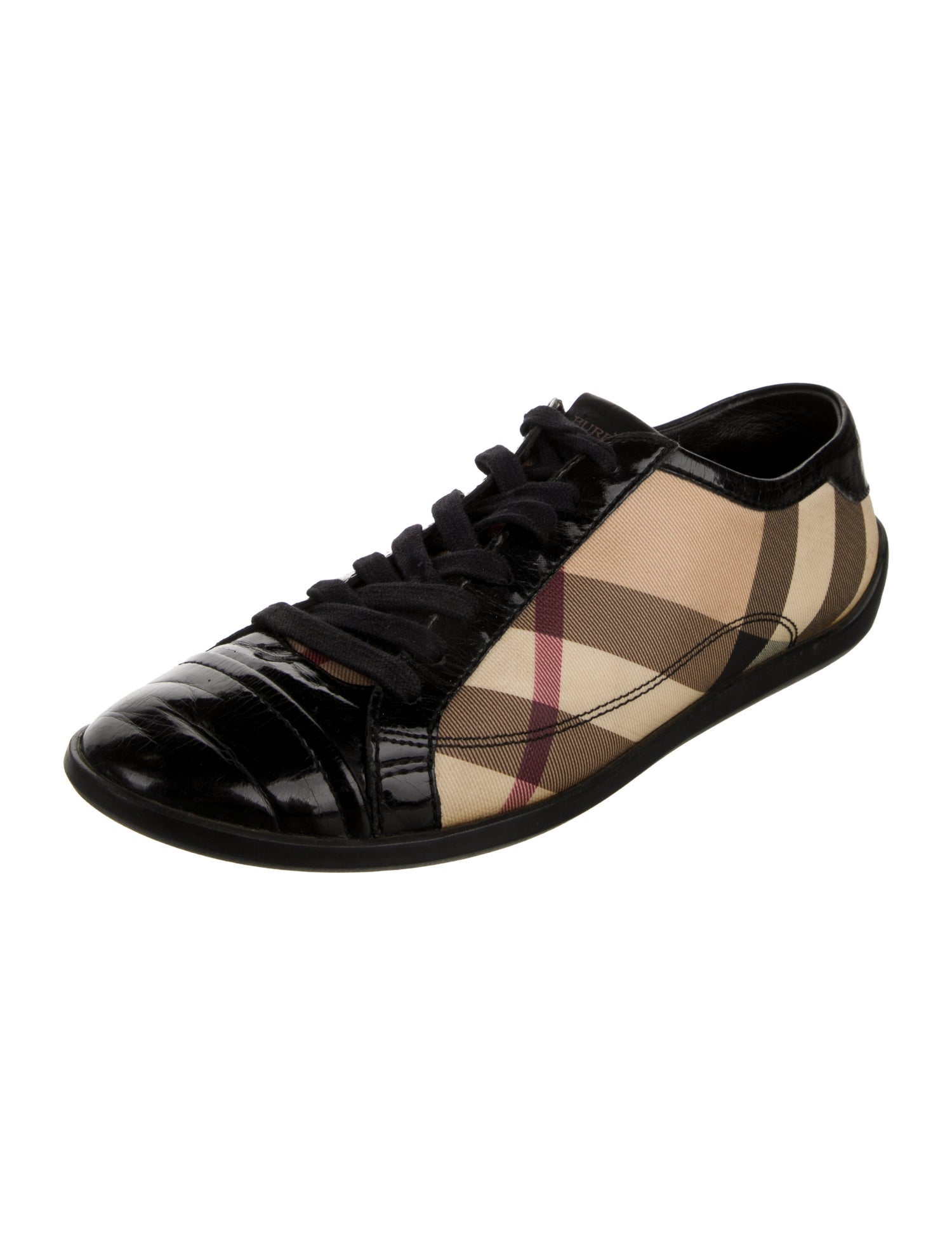 Burberry Nova Check Pattern Leather Trim Embellishment Sneakers