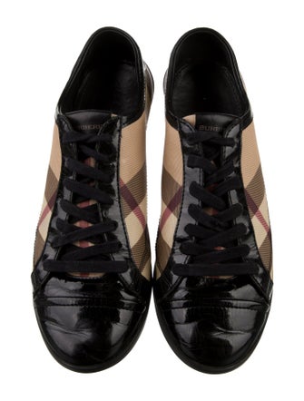 Burberry Nova Check Pattern Leather Trim Embellishment Sneakers