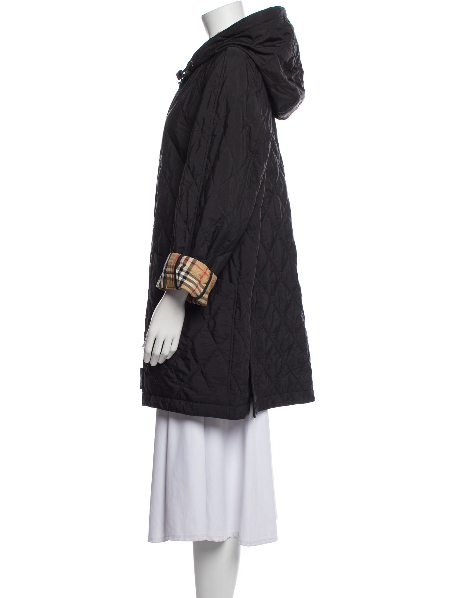 Burberry Nylon Plaid Print Coat