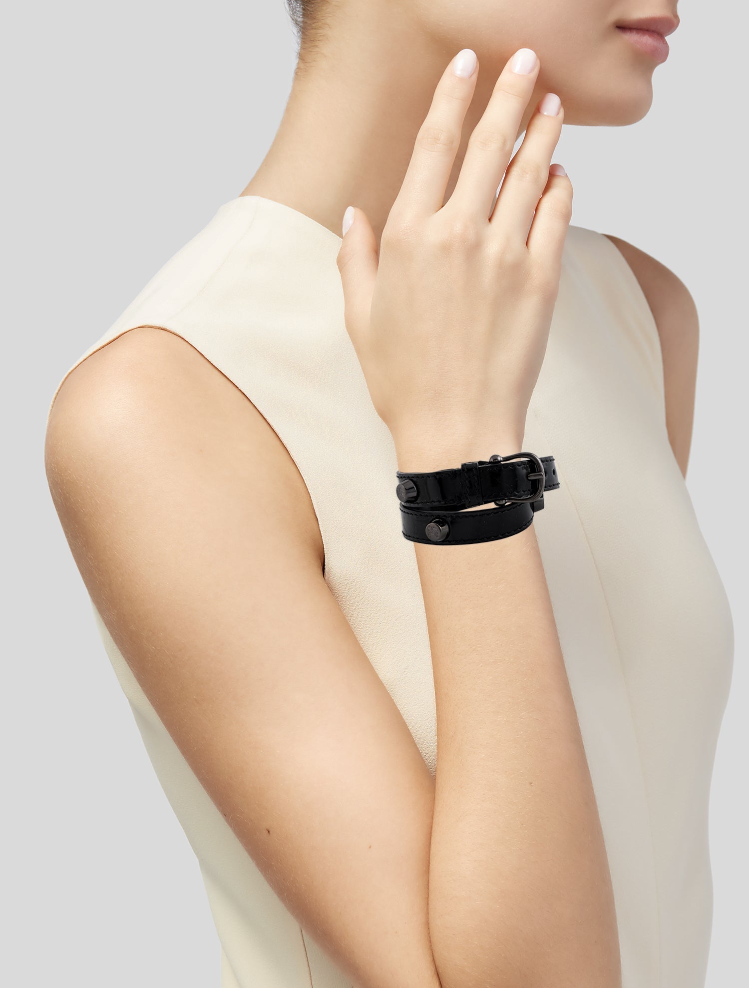 Burberry Patent Leather Studded Wrap Bracelet